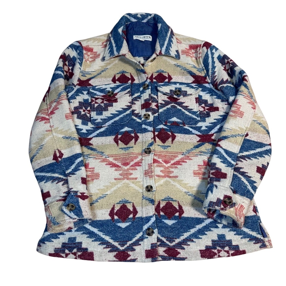 Idyllwind Miranda Lambert Womens Aztec Southwestern Button Front Shacket Blue S